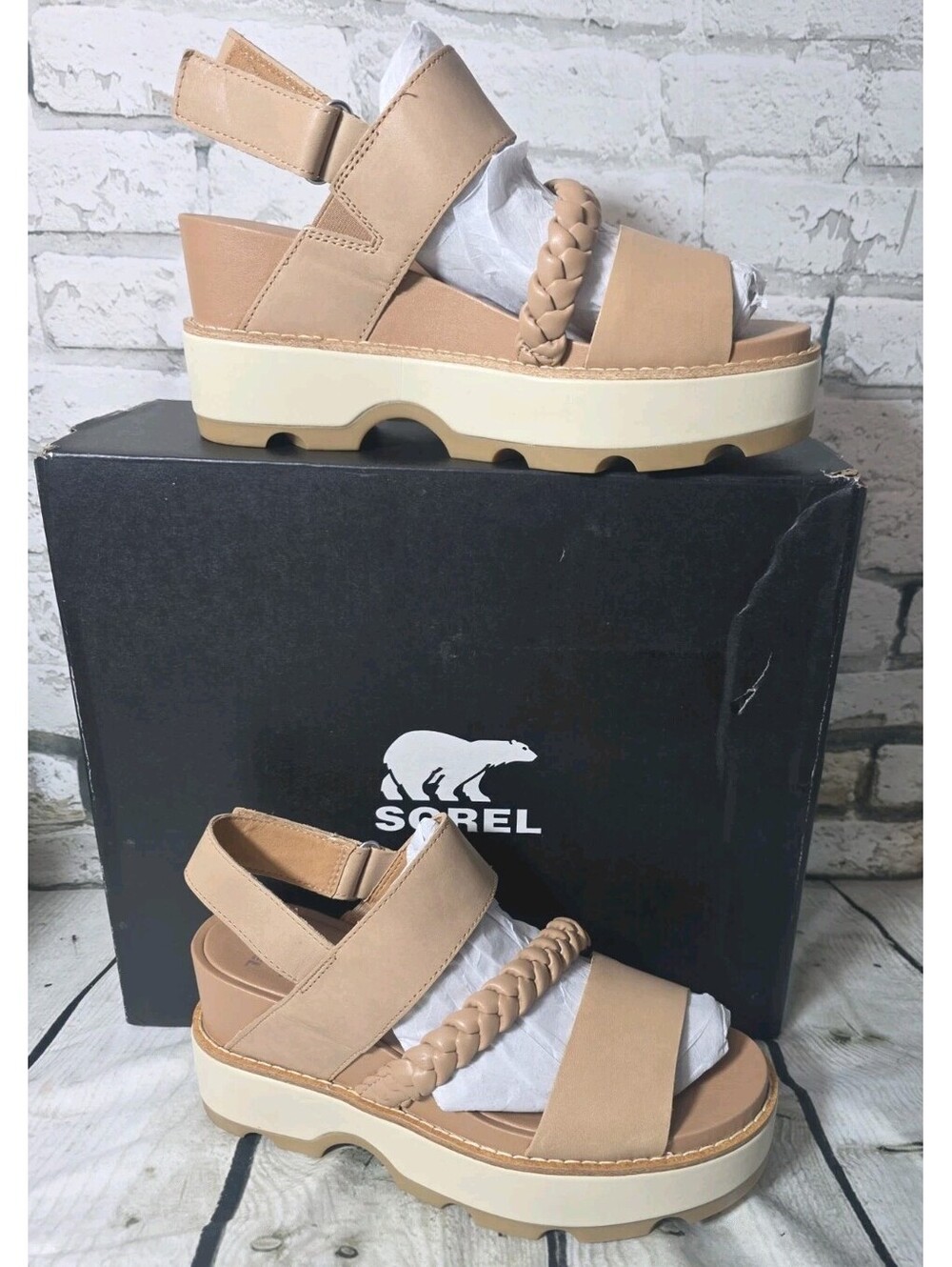 New Sorel Joanie IV Slingback Tan  Open Toe Platform Wedge Sandal Size 8 New